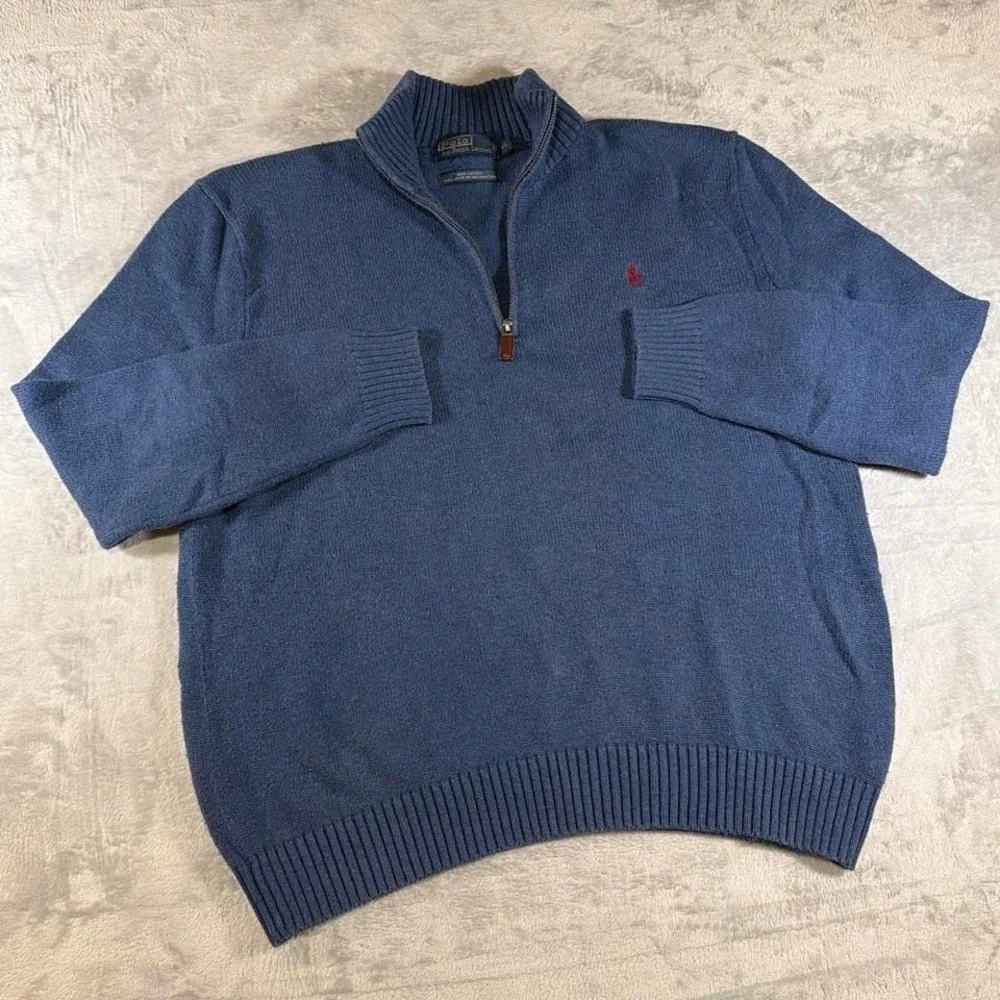 Y2K Vintage Polo Ralph Lauren Quarter Zip Sweater | Blue | XL